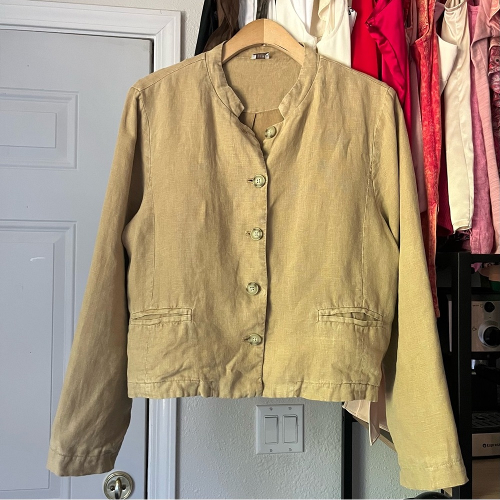 POETRY tan khaki button up‎ linen boxy long sleeve jacket